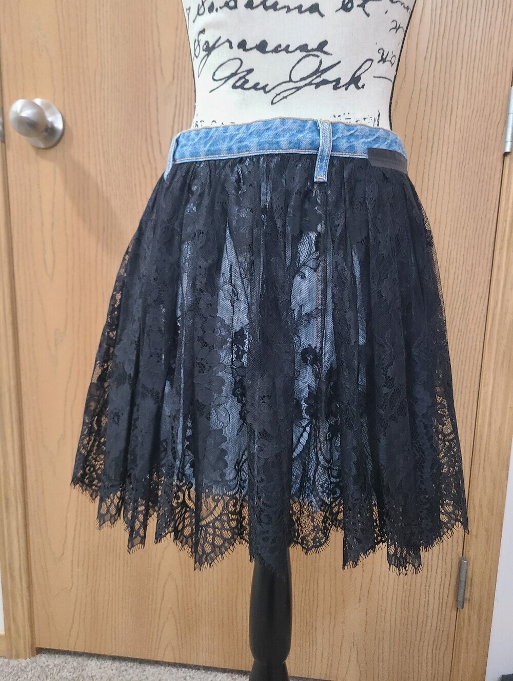 Unravel Project Ben Taverniti Lace Inside Out Frayed Hem Denim Mini Skirt - Picture 7 of 7